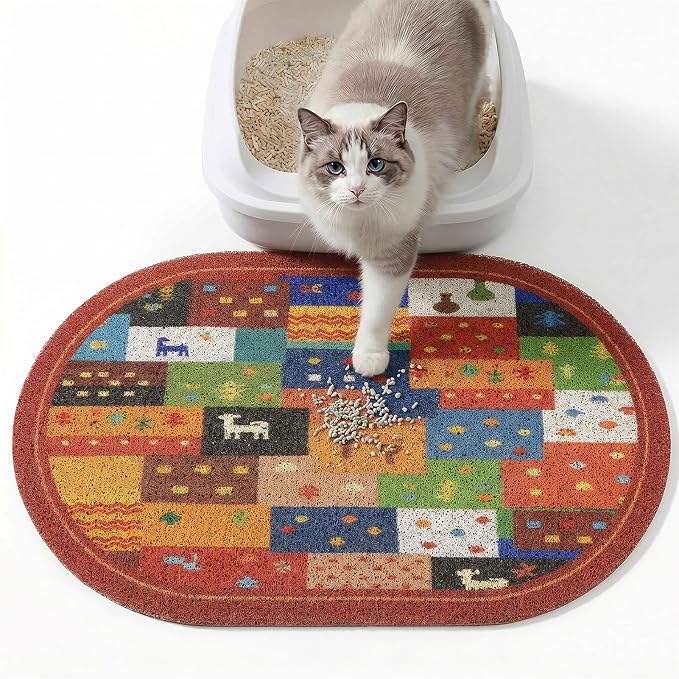Bienbee Cat Litter Mat, 24" x 15" Dense Trapping Mesh for Litter Boxes | Litter Box Mat with PVC Mesh, Waterproof &Urineproof, Non-Slip Grip, Soft On Kitty Paws and Easy to Clean to Protect Floor