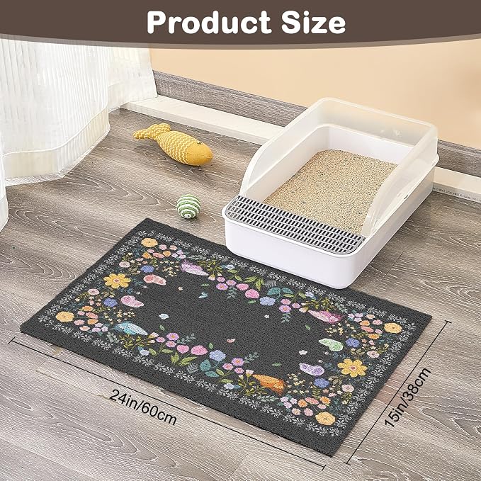Unicorn Catcher 24"x15" Cat Litter Mat Non-Slip Washable Litter Box Mat | High-Density PVC Litter Catcher Mat Efficiently Traps Scattered Litter From Paws To Keep Floors Clean
