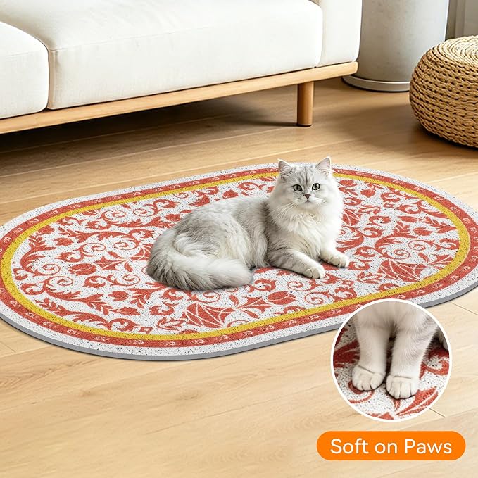 Cat Litter Mat, 33"x22" High Density PVC Litter Rug Trapping Mat, Non-Slip, Waterproof & Urine-Proof Kitty Litters Catcher Mats, Keep Floor Clean, Soft on Kitten Paws, Cat Essentials Brown