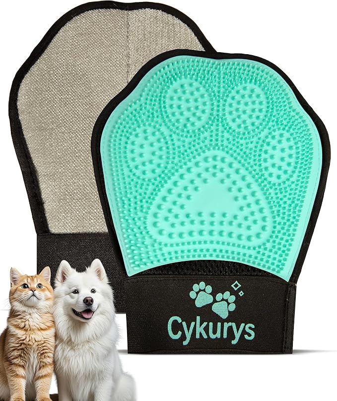 Pet Hair Removal Glove for Dogs & Cats, Double-Sided Grooming Glove | 2-in-1 Pet Grooming Tool, Electrostatic Hair Remover for Clothes & Furniture + Silicone Brush for Deshedding Pets