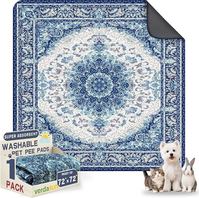 Washable Pee Pads for Dogs, Reusable Puppy Potty Training Pads, Ultra-Absorbent Thick Waterproof Leak-Proof Non-Slip Pads & Mat for Crate, Playpen, Floor, Whelping & Housebreaking , 1 Pack 72"x72"
