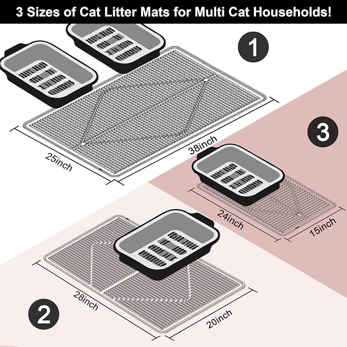 Mofason Silicone Cat Litter Mat XXL - Pink Extra Large Cat Litter Box mat | Waterproof & washable 38"x25" kitty cat litter mat for floor, extra large litter trapping; cat litter catcher mat easy clean