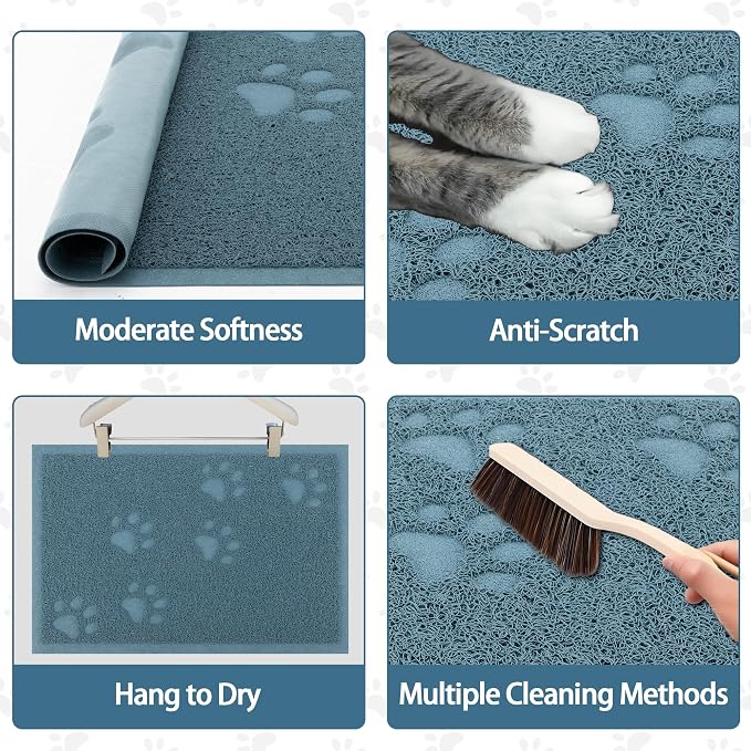Darkyazi Cat Litter Box Mat for Floor Litter Trapping Mat Non-Slip Backing, Scatter Control, Easy Clean, Water Resistant, Soft on Paws (15.75" x 11.75",Silver Blue)