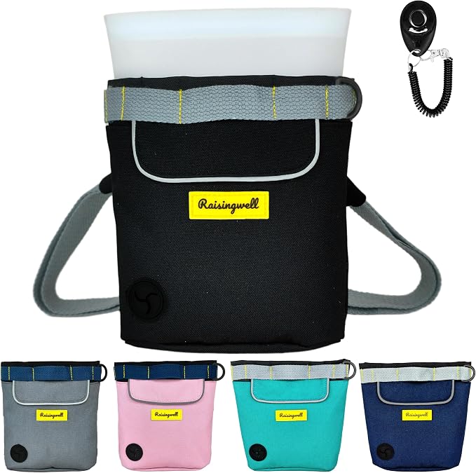 Raisingwell Dog Treat Pouch for Pet Walking and Training with Clicker 2 Cup Silicone Bag Small Fanny Pack Holder for Puppy Snack Dispenser Kit for Leash and Outdoor Use (Black)