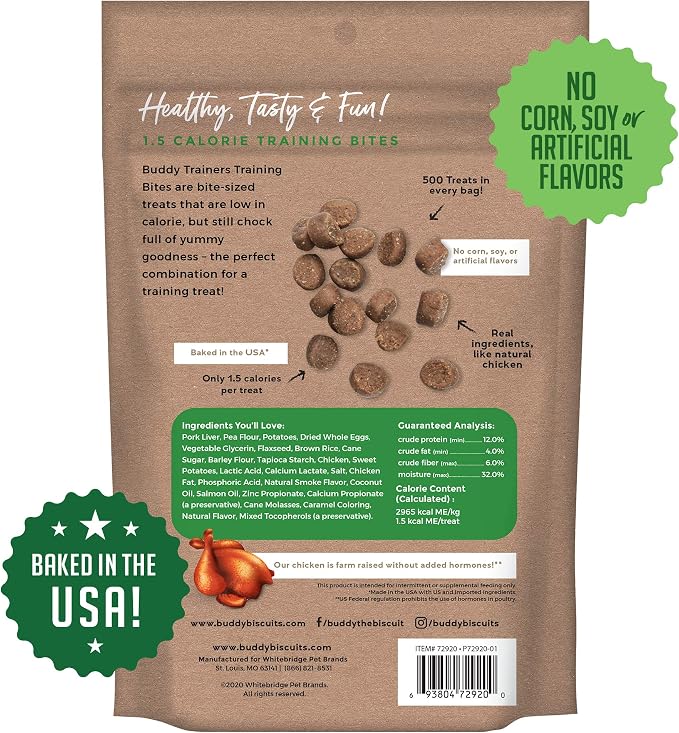 Buddy Biscuits Trainers 10 oz. Bag of Training Bites Soft & Chewy Dog Treats Made with Chicken Flavor (Pack of 2)
