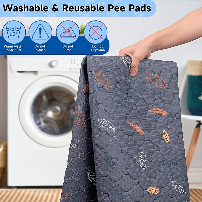 Sunheir 2 Pack Washable Guinea Pig Pee Pads, 24" x 48" Waterproof Reusable Guinea Pig Cage Liners, Absorbent Bedding Training Mat for Small Animal Guinea Pigs Rabbit Bunny Hamster (Leaves - Deep Grey) | Waterproof Super Absorbent Small Animal Mat for G...
