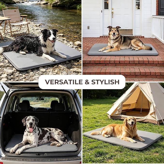 Waterproof Cooling Dog Crate Pad for Large Dogs Indoor Outdoor | 47×29" Dual‑Sided Washable Dog Bed for Crate, Foam Kennel Sleeping Mat Wipeable, Grey