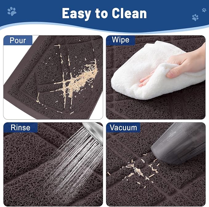 Smiry Cat Litter Box Mat 30x17, Non-Slip Water Resistant Litter Trapping Mat, Easy Clean Less Waste and Urine-Locking Cat Carpet for Indoor, Brown