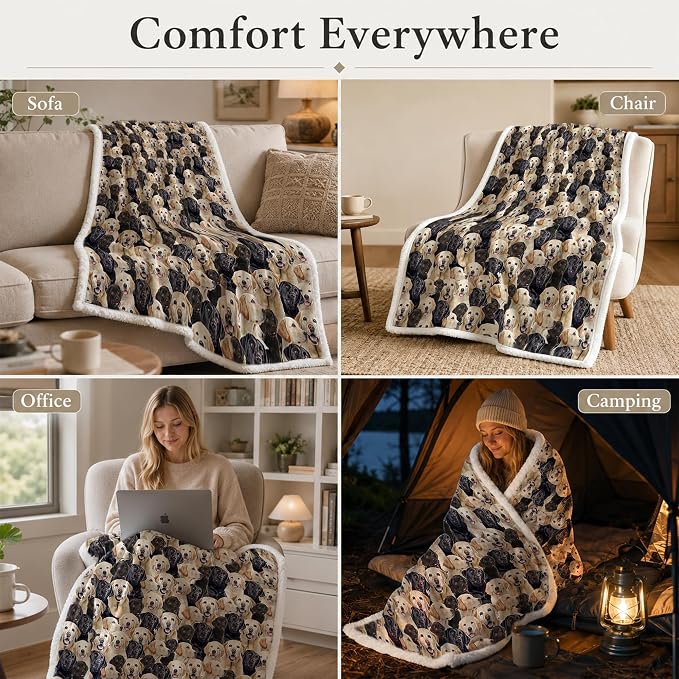 BlessLiving Throw Blanket, Dog Black Animal Puppy, 60x80 in | sherpa fleece fabric, Labrador Retriever Dense Golden Pet Blankets print, for couch or sofa, pet lovers, easy machine care