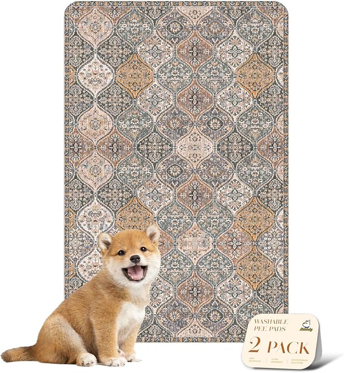 nunubaby Washable Pee Pads for Dogs, Stylish, Non-Slip and Leak-Proof Pee Pads. Reusable Potty Pads for Dogs for Crates and Floors.(Brown/Multi,24" x36" )