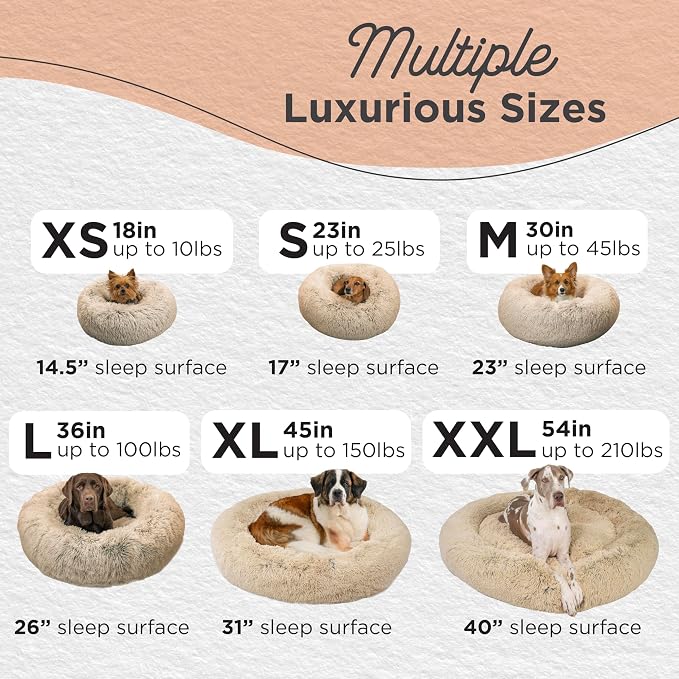 Best Friends by Sheri The Original Calming Donut Dog Bed for Small Dogs up to 25 lbs, Shag Faux Fur, Taupe, 23" x 23"