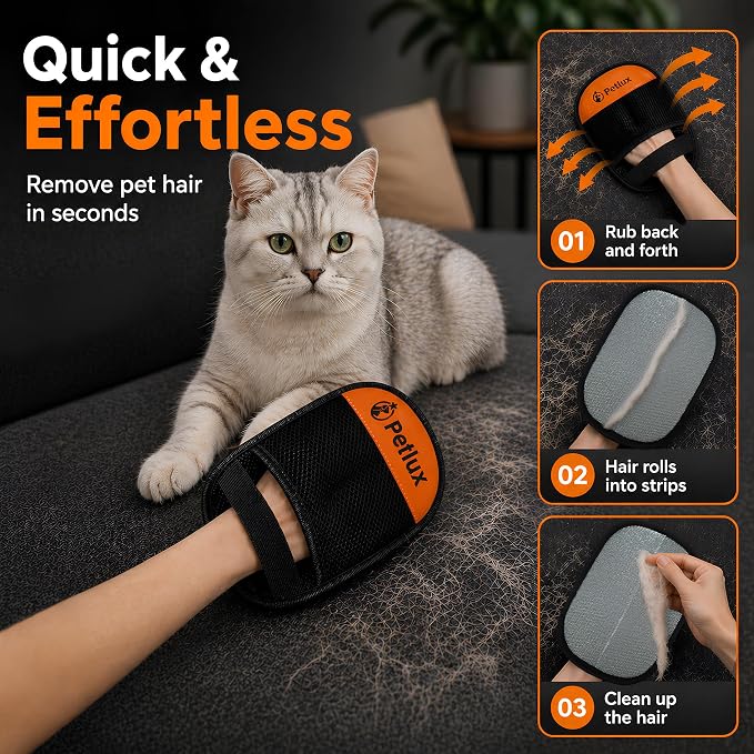 Pet Hair Removal Glove for Dogs & Cats, Newly Upgraded Reusable Electrostatic Pet Hair Glove, Magic Brush Pet Hair Remover Tool for Clothing, Couch, Carpet, Car Seat
