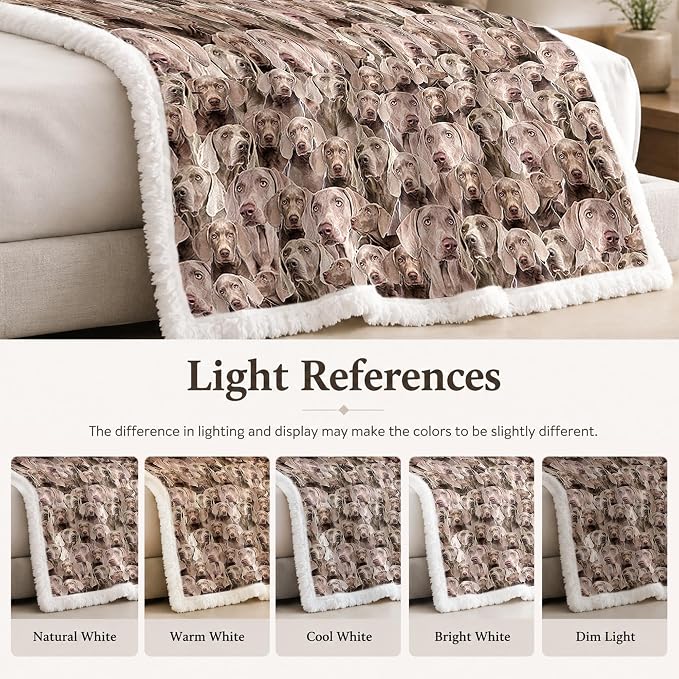 BlessLiving Weimaraner Brown Throw Blanket with Dense Dog Patterns Sherpa Fleece Blanket Couch Bed, Soft Cozy Warm Pet Blankets for Puppy Lovers Cute Animal Print Gift 60x80 Inches