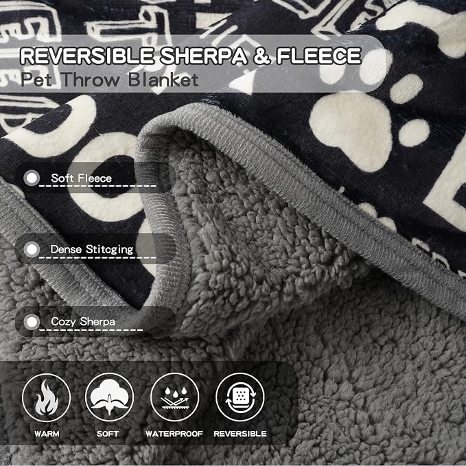 Waterproof Dog Blankets Pet Blanket 60"x80", Soft Fluffy Sofa Car Bed Protector, Reversible Sherpa Fleece Dog Blanket for Large Dogs(Letters)