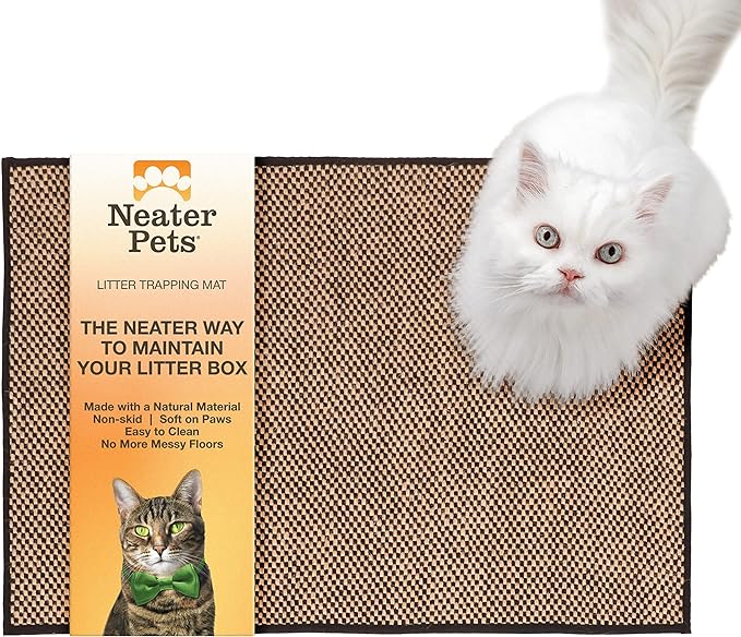 Neater Pets Jute Cat Litter Trapping Mat - Catches Spilled Litter Mess from Kitty Litter Box to Protect Floors, Soft on Cats Paws, Anti-Skid Backing, Easy to Clean, Checkered, 24" x 36"