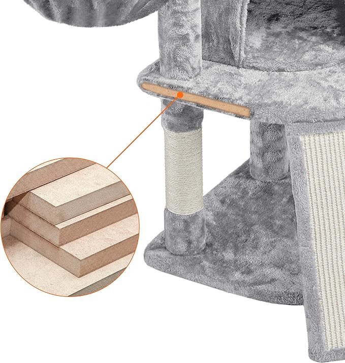 Topeakmart 42in Cat Tree Tower for Indoor Cats, Cat Condo with Perch & Hammock, Activity Center, Multi-Level Cat Furniture with Scratching Posts, Cat House, Light Gray