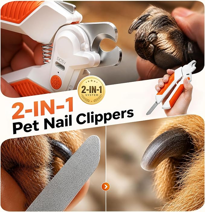 Dog&Cat Nail Clipper with Light, Stainless Steel Blade Nail Trimmer for Pet | Catpick care 2-IN-1 Trimmer Grooming with Built-in File, Stainless Steel Blades, Ideal for Small, Medium & Large Pets, Orange