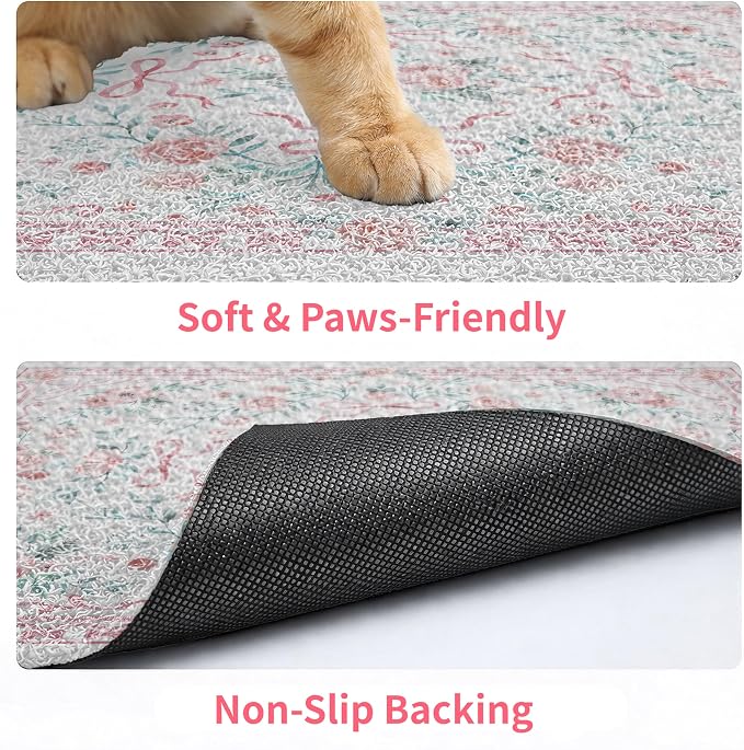 Cat Litter Mat 33" x 22" for Litter Box, Non-Slip Washable Floor Mat with Litter Trapping Design, Scatter Control for Cats and Kittens, Pink