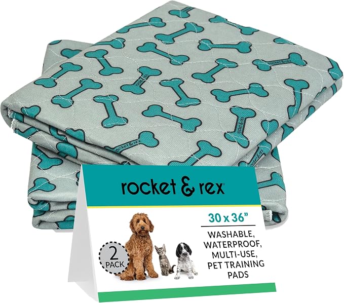 rocket & rex Washable Dog Pee Pads, Leak-Proof (Large, 30x36, 2pk) | For potty training, whelping, crate lining & more. Waterproof, Absorbent, OEKO-TEX certified, chemical-free.