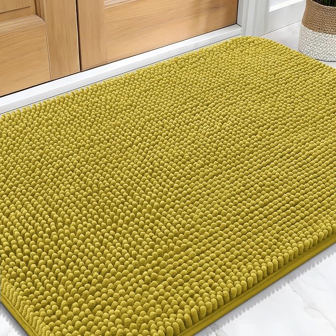 OLANLY Dog Door Mat for Muddy Paws 30x20, Super Absorbent Chenille Mud Mat | Mustard Yellow, Absorbs Moisture and Dirt, Non-Slip Machine Washable Doormat, Quick-Dry Indoor Entryway Floor Carpet for Dogs