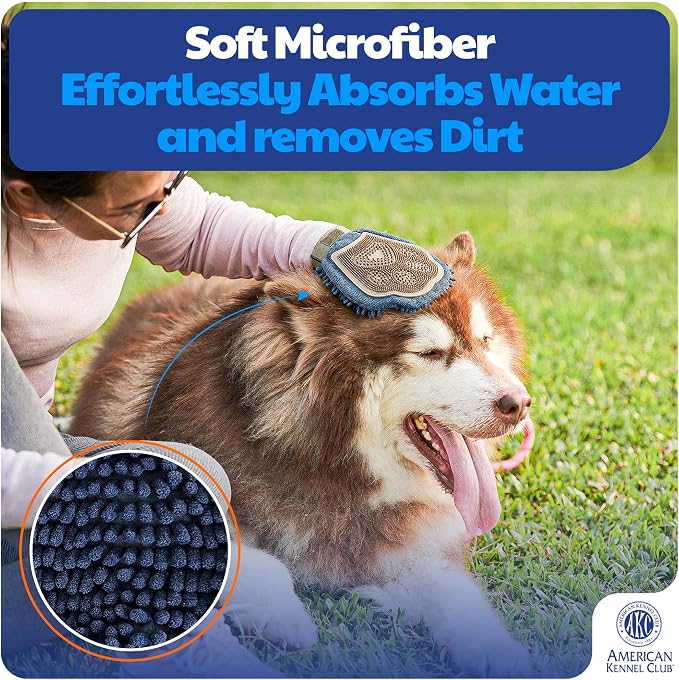 AKC 2-in-1 Dog Grooming Glove & Quick-Dry Towel, Silicone Bristles | Dual-sided bathing and brushing tool supports shedding, massaging and coat care for dogs of all sizes.
