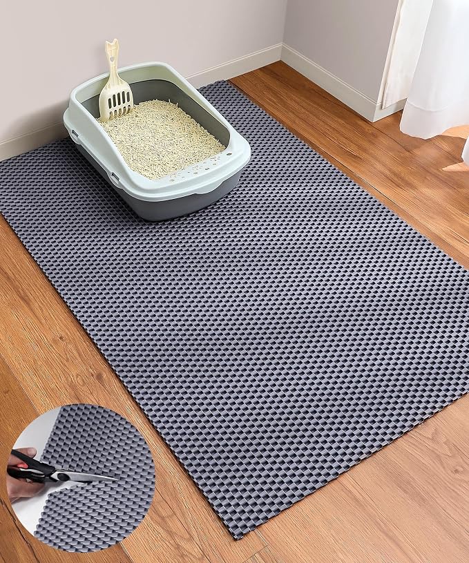 Cooyes Cat Litter Mat - Cut to Fit Any Place, 47"x35" Extra Large Litter Trapping Mat for Litter Box, Easy to Clean, Waterproof & Non-Slip Kitty Pad, Scatter Control to Protect the Floor (Grey)