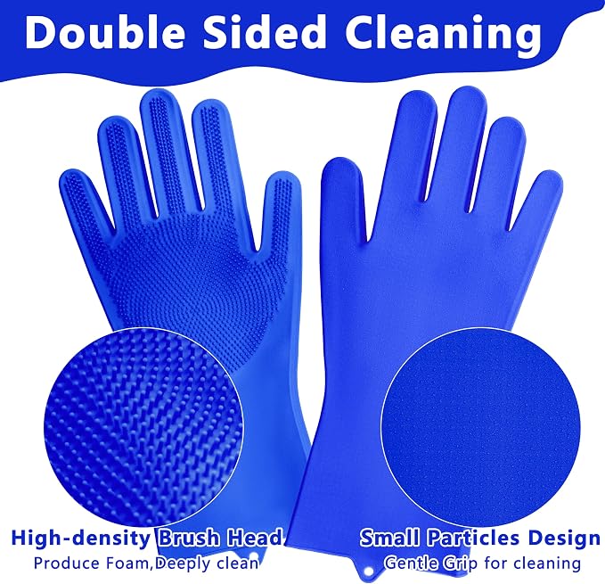 Pet Grooming Gloves—Dog Washing Gloves with High-Density Teeth | Dog Bath Scrubber with Enhanced Five Finger Design, Silicone Gloves for Dogs and Cats Bathing, Massage (Dark Blue)
