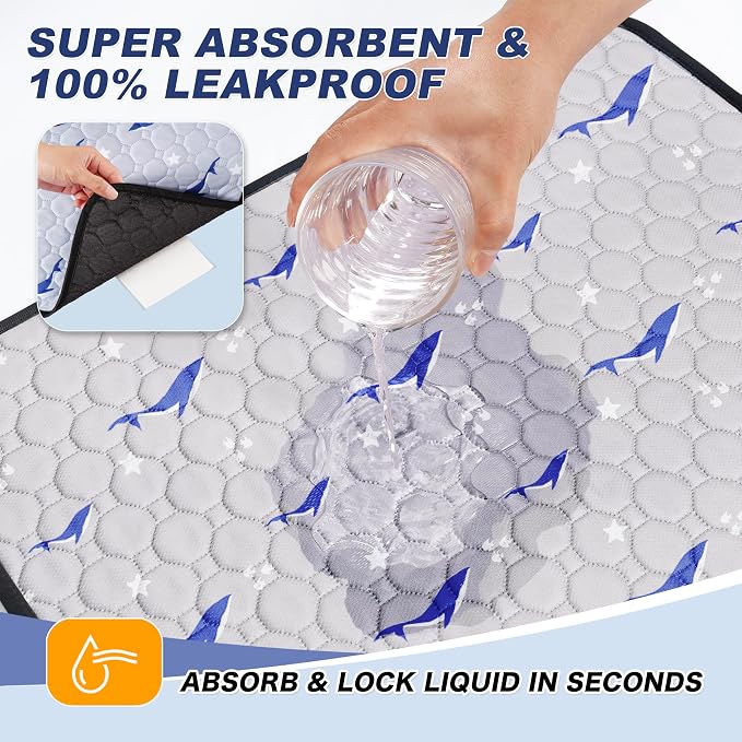 Washable Dog Pee Pads, Non-Slip Waterproof, 36 x 41 in, 2 Pack, Dolphin | Super absorbent, waterproof and non-slip; washable, reusable dog pads for crates, playpens, floors, furniture and travel