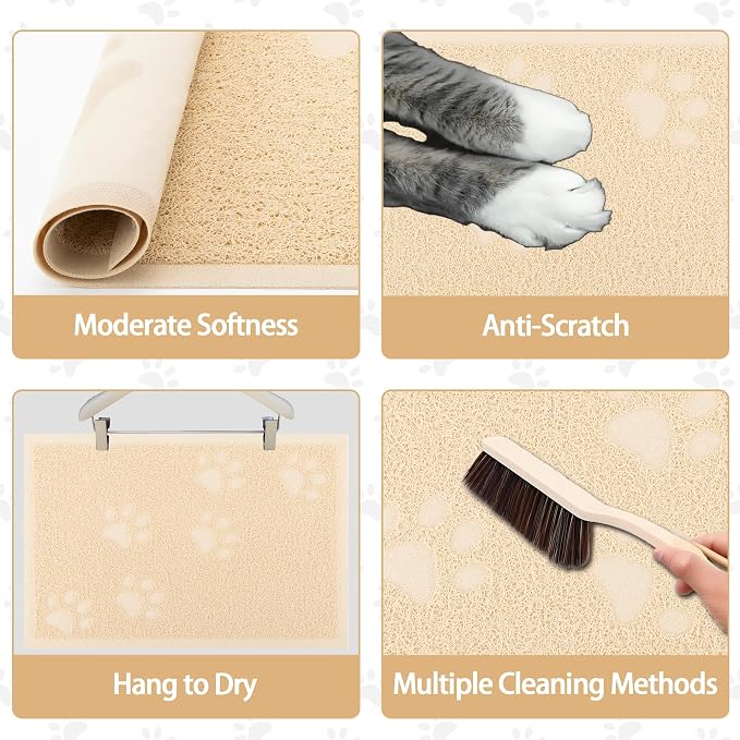 Darkyazi Cat Litter Box Mat for Floor Litter Trapping Mat Non-Slip Backing, Scatter Control, Easy Clean, Water Resistant, Soft on Paws (15.75" x 11.75",Beige)
