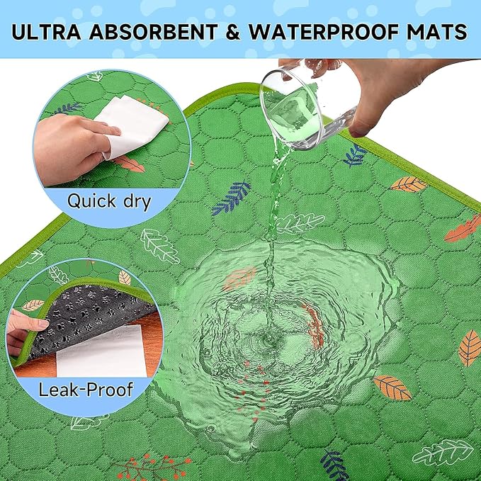 Sunheir Washable Pee Pads for Dogs Large 24" x 72" 2-Pack Reusable Puppy Pads Pet Training Pads, Absorb Dog Mats, Whelping Pad, Non-Slip Protects Against Urine Leakage, Runner Rug (Leaves - Green)