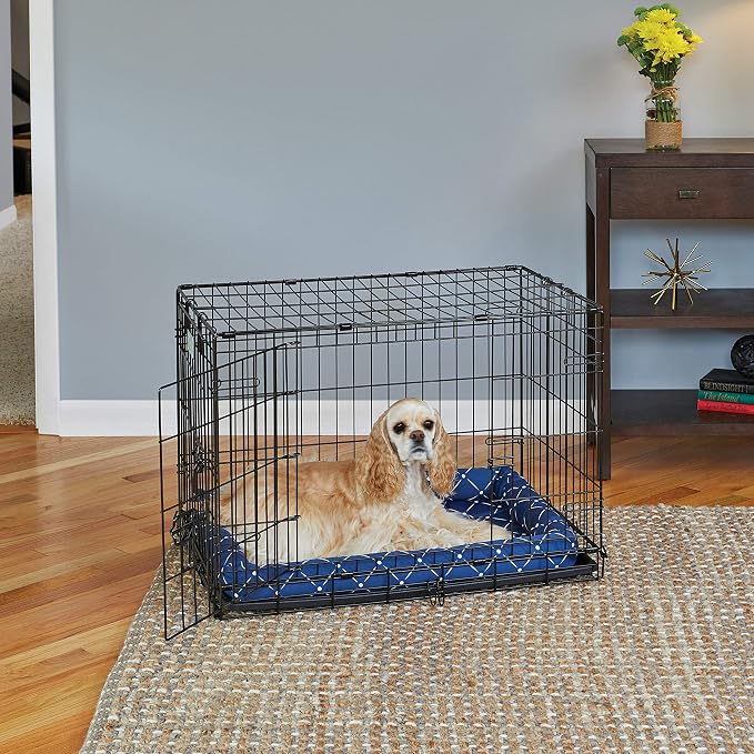 Midwest Homes for Pets 40230-BLD Quiet Time Couture Ashton Bolster Pet Bed, Medium Dog/30, Blue