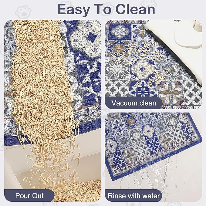 Glittme Cat Litter Mat, 24"x15" Non-Slip Washable Trapping Mat for Cats | Litter Trapping Mat With Thick PVC Coil To Catch Scatter, Soft On Paws And Waterproof Bottom To Protect Floors