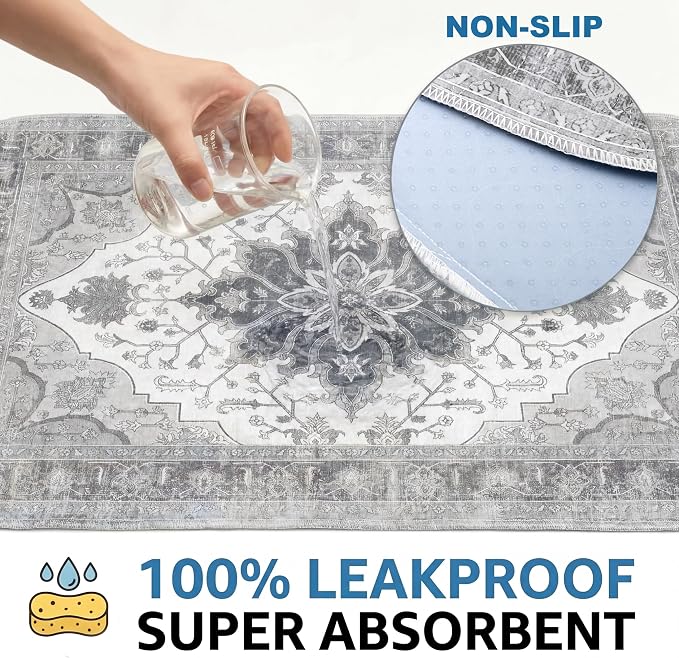 Washable Pee Pads for Dogs,Great Urine Absorbent Reusable Puppy Training Pads,Waterproof,Leak-Proof & Non-Slip Potty Pads for Whelping,Crate,Playpen,Bed.(Gray Floral,72"x72")