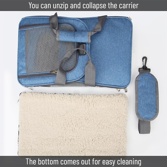 Mr. Pen- Pet Carrier, 17.5" x 11.2" x 11.5", Medium Size, Blue | Portable Travel Carrier for Small Pets, Cats & Small Dogs, Breathable Mesh, Safety Inner Leash
