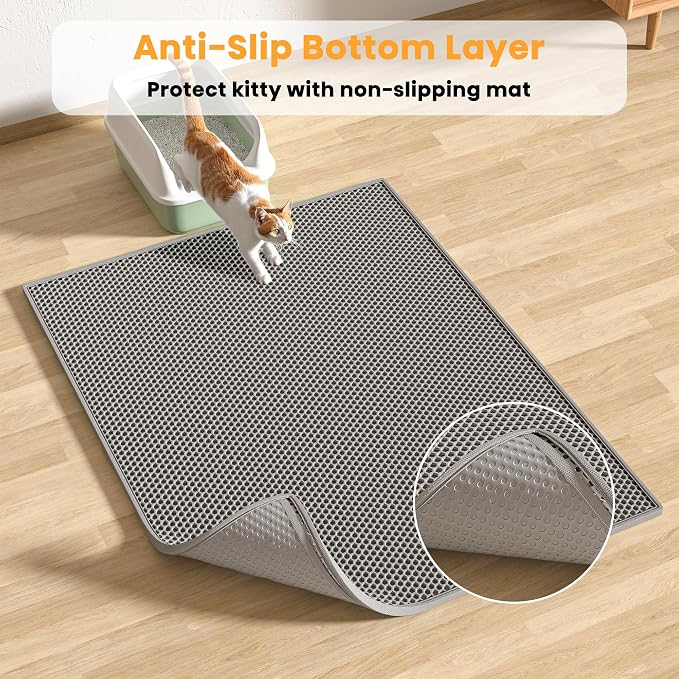 Pieviev 2 Packs Cat Litter Mat Double Layer Waterproof Urine Proof Trapping Mat (30''X24'', Gray) | Waterproof Urine Resistant Layer Litter Box Mat, Easy Collection, Soft on Kitty Paws, Gray Color for Indoor Cats