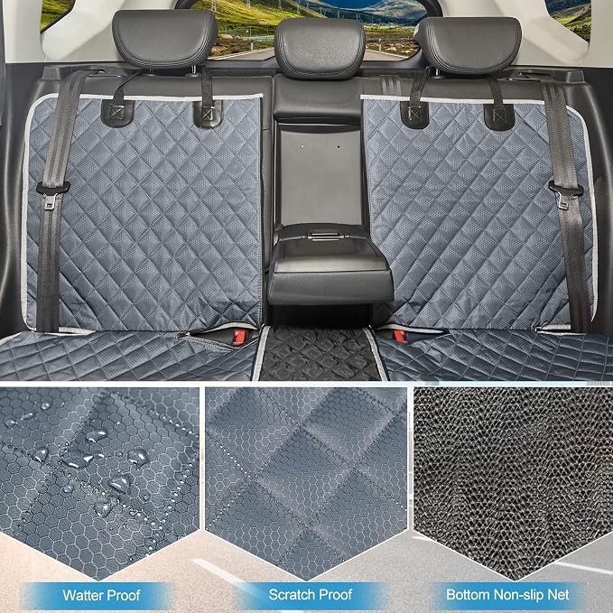 ANOSOSPECIAL Grey Dog Car Seat Cover for Back Seat X-Large,Non-Stick Fur,Pet-Friendly and Waterproof - Universal Fit Interior Protector for Auto, Van, SUV - Ideal for Kids and Pets (X-Large)