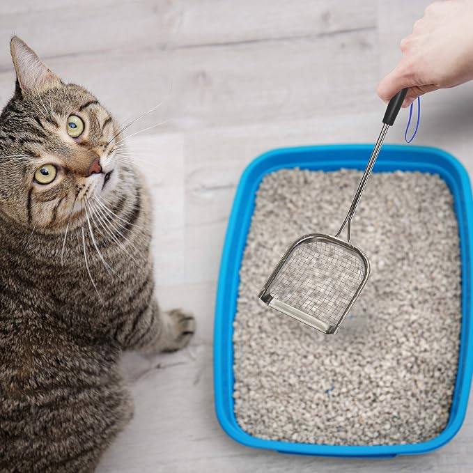 Sand Dipper Metal Cat Litter Scoop – Long Handle Cat Poop Scooper for Litter Box (15”), Heavy-Duty Stainless Steel Kitty Litter Scoop (Scoop)