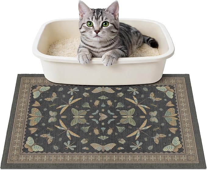 Cat Litter Mat 24"x15" for Litter Box, Non-Slip Washable Floor Mat with Litter Trapping Design, Scatter Control for Cats and Kittens, Black