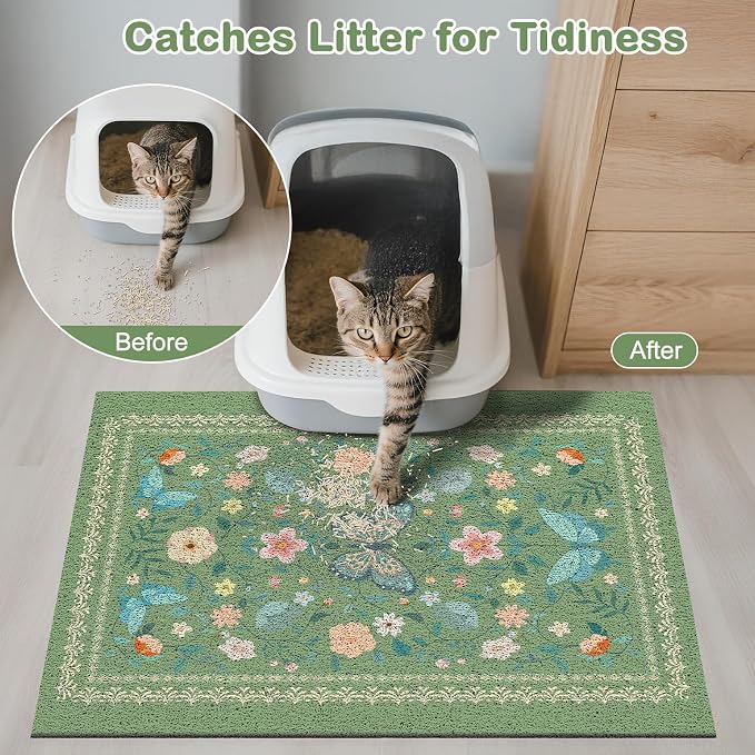 Unicorn Catcher 24"x15" Cat Litter Mat Non-Slip Washable Litter Box Mat | High-Density PVC Litter Catcher Mat Efficiently Traps Scattered Litter From Paws To Keep Floors Clean
