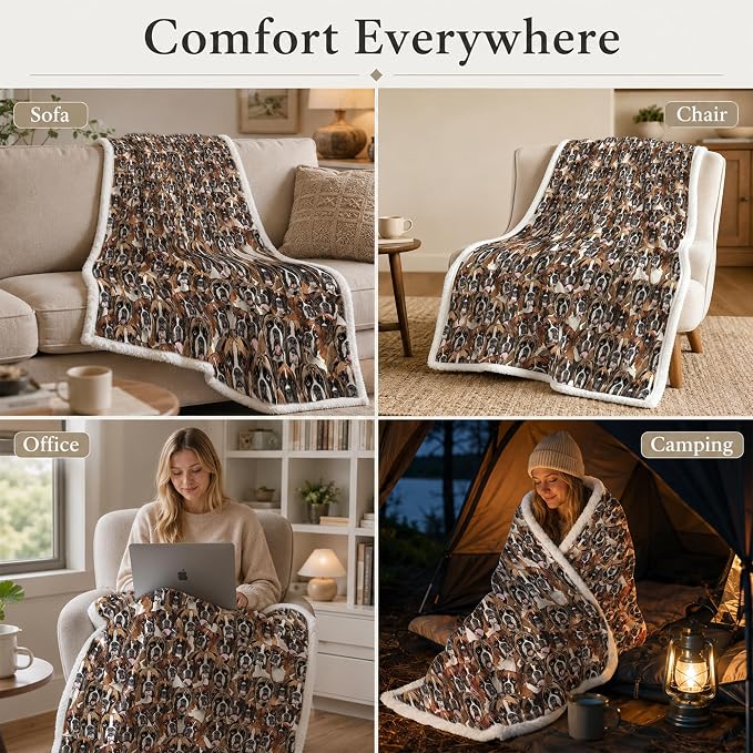 BlessLiving Boxer Brown Throw Blanket with Dense Dog Patterns Sherpa Fleece Blanket Couch Bed, Soft Cozy Warm Pet Blankets for Puppy Lovers Cute Animal Print Gift 60x80 Inches