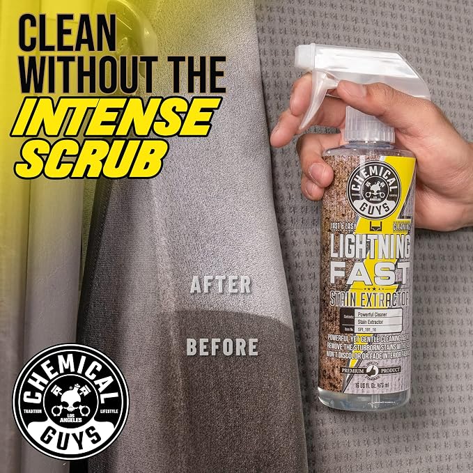 Chemical Guys, Lightning Fast Carpet & Upholstery Stain Extractor, 32 oz | Tackles coffee, soda, wine and pet messes on carpet, seats and mats, just spray, agitate and blot for a clean look