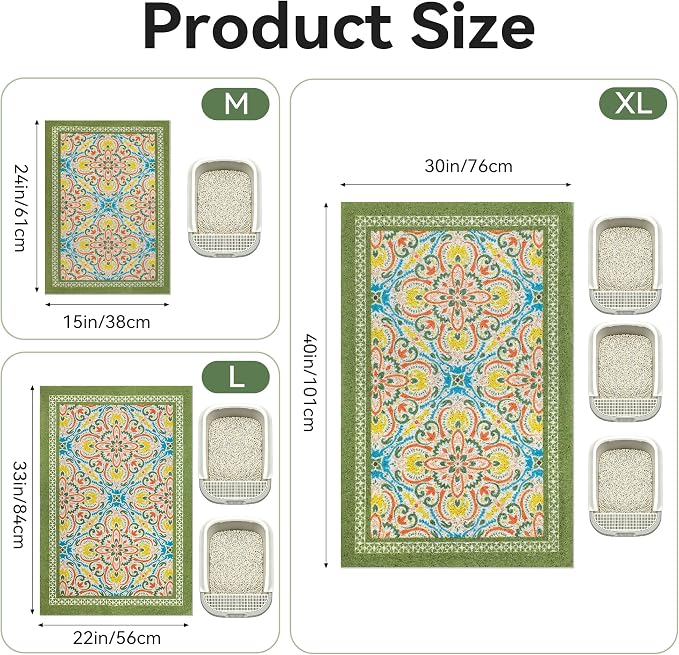Cat Litter Mat,40"x30" High-Density PVC Cat Litters Trapping Mat, Waterproof & Non-Slip Backing, Litter Box Catcher, Soft on Kitty Paws, Easy Washable Pet Supplies Bean-Green