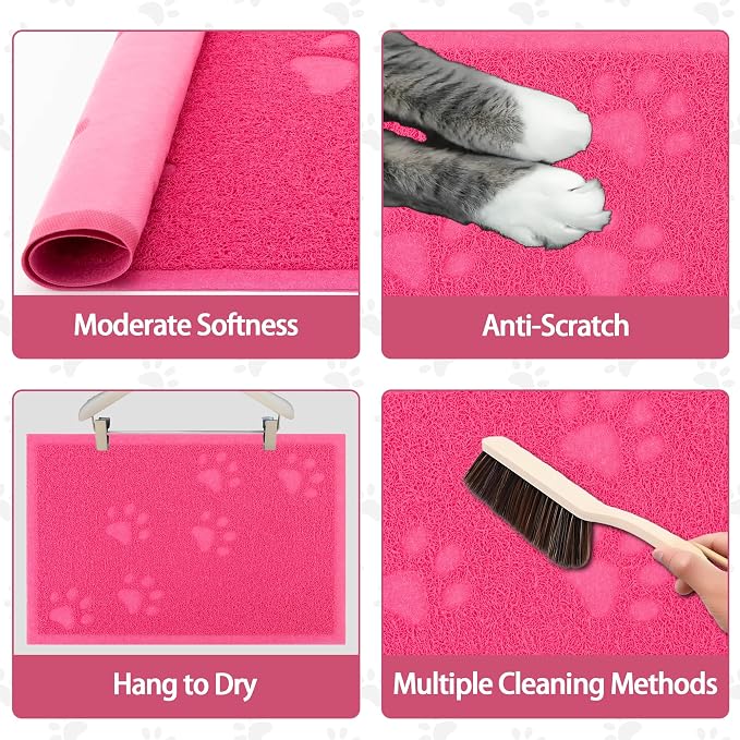Darkyazi Cat Litter Box Mat for Floor Litter Trapping Mat Non-Slip Backing, Scatter Control, Easy Clean, Water Resistant, Soft on Paws (15.75" x 11.75",Rose red)