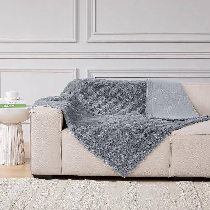 Modern Threads Water-Resistant Faux Rabbit Fur Pet Blanket for Dogs & Cats – Ultra-Soft Couch, Bed & Crate Protector, 40x50 Dark Grey