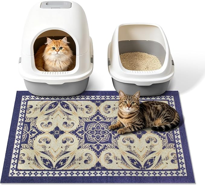 Cat Litter Mat, 33"x22" High-Density PVC Cat Litters Trapping Mat, Waterproof & Non-Slip Backing, Litter Box Catcher, Soft on Kitty Paws, Easy Washable Pet Supplies Blue