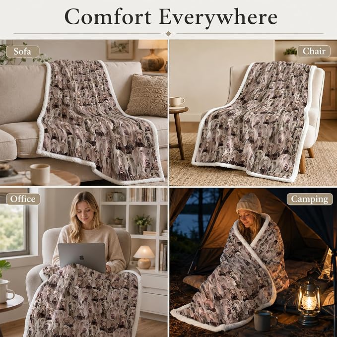 BlessLiving Weimaraner Brown Throw Blanket with Dense Dog Patterns Sherpa Fleece Blanket Couch Bed, Soft Cozy Warm Pet Blankets for Puppy Lovers Cute Animal Print Gift 50x60 Inches