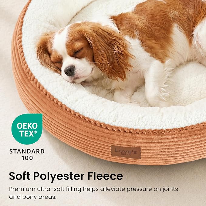 Love's cabin Round Donut Cat and Dog Cushion Bed, 30in Pet Bed for Medium or Large Dogs, Anti-Slip & Water-Resistant Bottom, Soft Durable Fabric Pet Beds, Washable Calming Cat Bed, Orange
