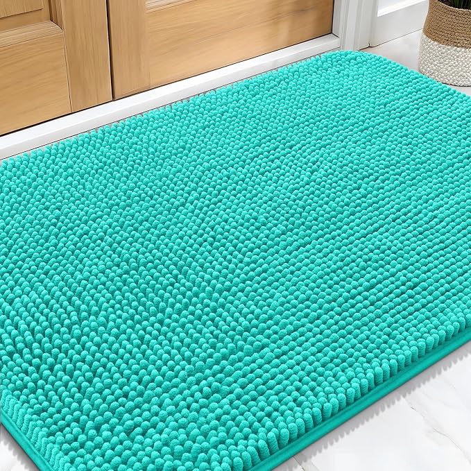 OLANLY Dog Door Mat for Muddy Paws 32x20, Super Absorbent Chenille Mud Mat | Teal, Absorbs Moisture and Dirt, Non-Slip Machine Washable Doormat, Quick-Drying Indoor Entryway Floor Carpet for Dogs