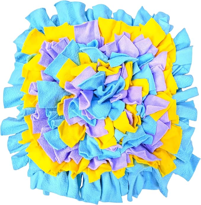 Pet Fleece Snuffle Mat Square Shape Foraging Mats Interactive Feeding Toy Anti Slip Slow Feeder Treat Dispenser for Dog Rabbit Guinea Pig (Blue/Yellow/Purple)