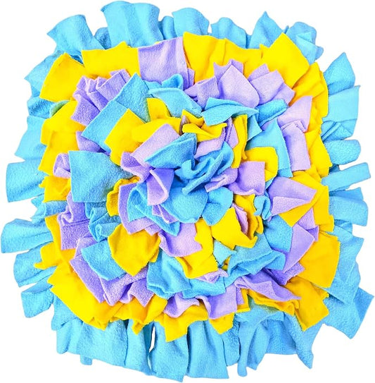 Pet Fleece Snuffle Mat Square Shape Foraging Mats Interactive Feeding Toy Anti Slip Slow Feeder Treat Dispenser for Dog Rabbit Guinea Pig (Blue/Yellow/Purple)